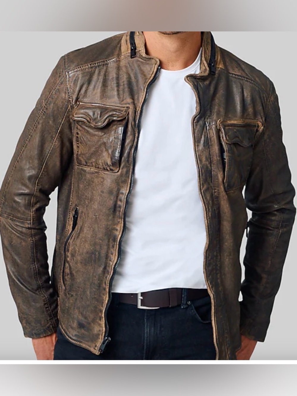 Mauritius Classic Distressed Brown Leather Jacket - Men's